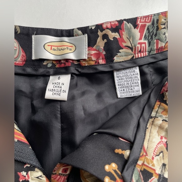 90s Vintage Talbots Printed Silk Blend High Waist Straight Leg Trousers Size 6 - Picture 2 of 6